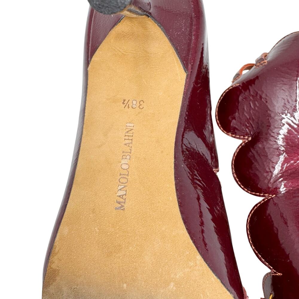 Manolo Blahnik Vintage Y2K Scalloped Patent Pump Burgundy Orange 38.5 - Picture 6 of 6